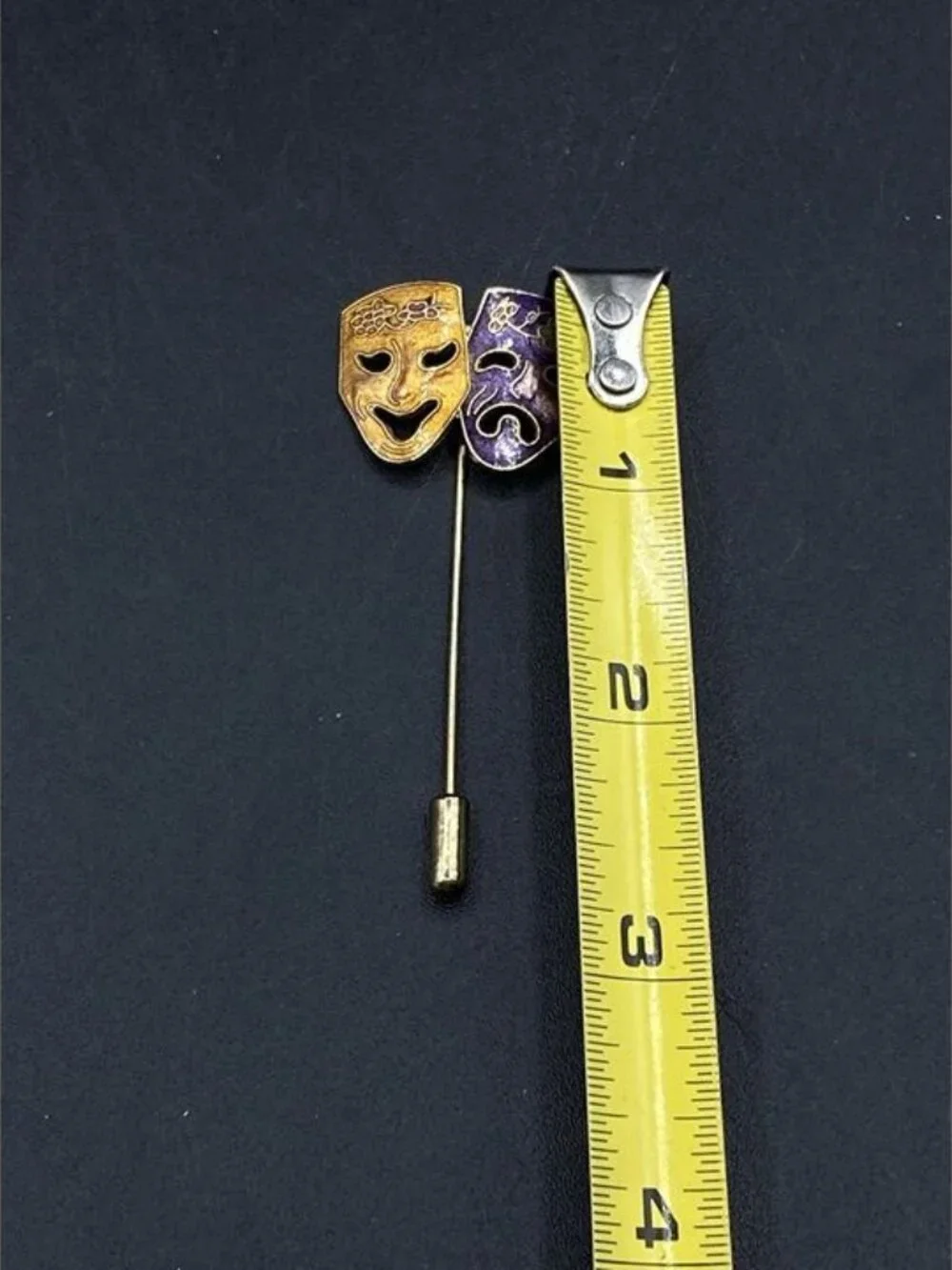 Comedy Tragedy Masks Cloisonné Enamel Stick Pin Vintage - Picture 4 of 9